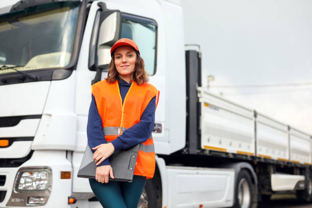 Blue Collar Female Worker, Truck and Logistics, Warehouse Manager, Checklist, Cargo Transportation, Shipping