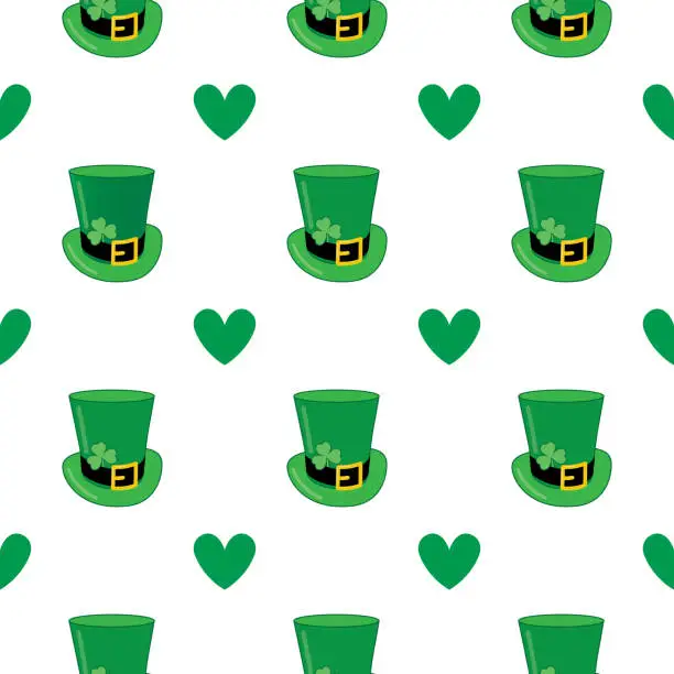 Vector illustration of Leprechaun Hats And Hearts Seamless Pattern