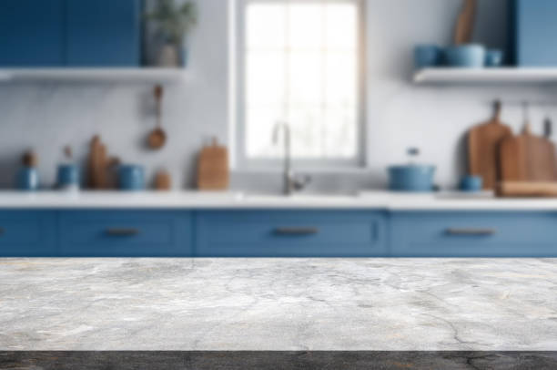 istock Wooden table or surface on the background of a beautiful kitchen 1973440522