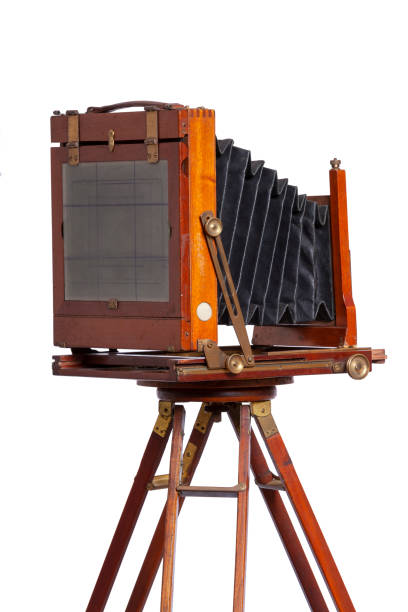 istock Antique bellows camera viewed from the back isolated on a white background 1973528860