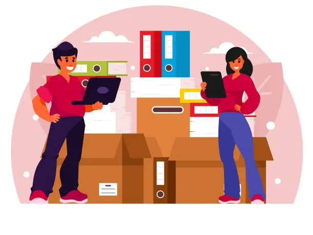 Vector illustration of People working with documents