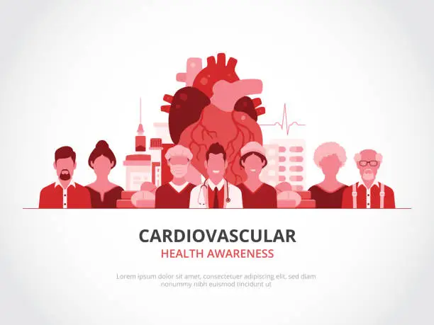 Vector illustration of Heart diseases can affect people of all ages, and it’s important to detect them early and take proper treatments