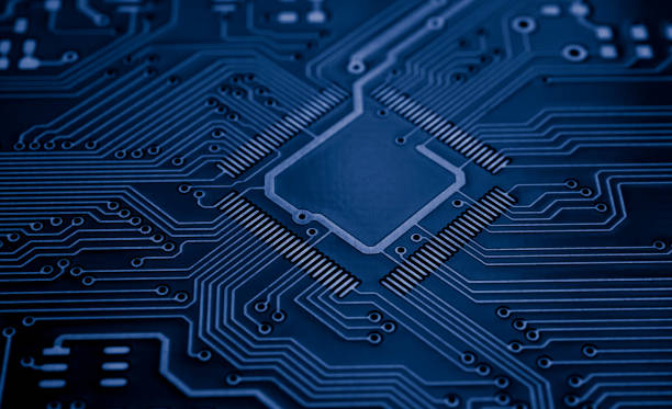 istock dark blue printed circuit. layout of tracks. 1973542853