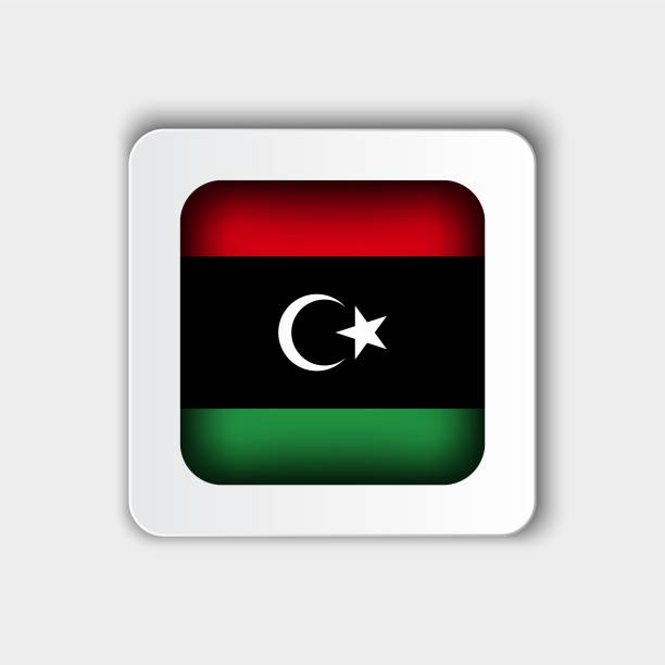 libyen-flaggen-knopf flaches design - libya flag libyan flag three dimensional shape stock-grafiken, -clipart, -cartoons und -symbole