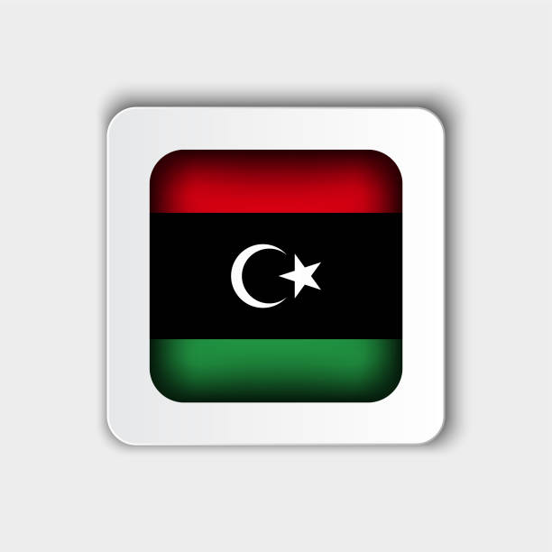 リビア国旗ボタンフラットデザイン - libya flag libyan flag three dimensional shape点のイラスト素材／クリップアート素材／マンガ素材／アイコン素材