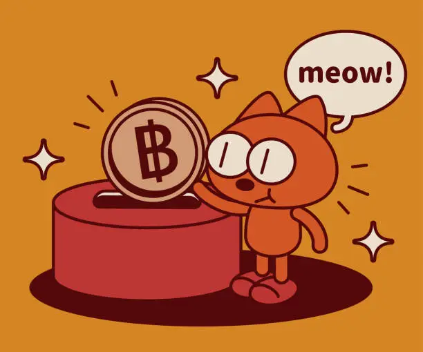 Vector illustration of A quirky and cute kitten puts money into a coin bank or donation box