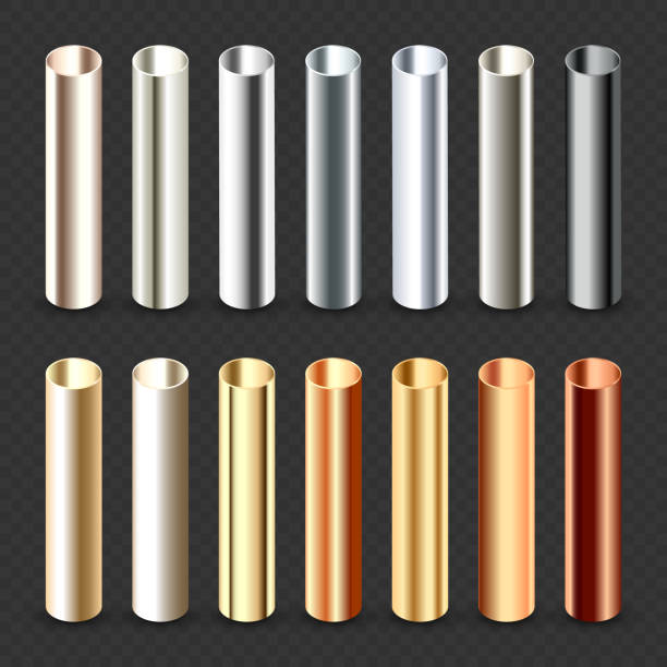 istock Steel and copper pipes collection. Construction material, pipeline. Industry and engineering. Polished metal texture with silver gradient. Vector illustration 1973587536