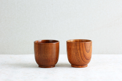 Two Wooden Cup, Japanese Style. Copy Space for Text