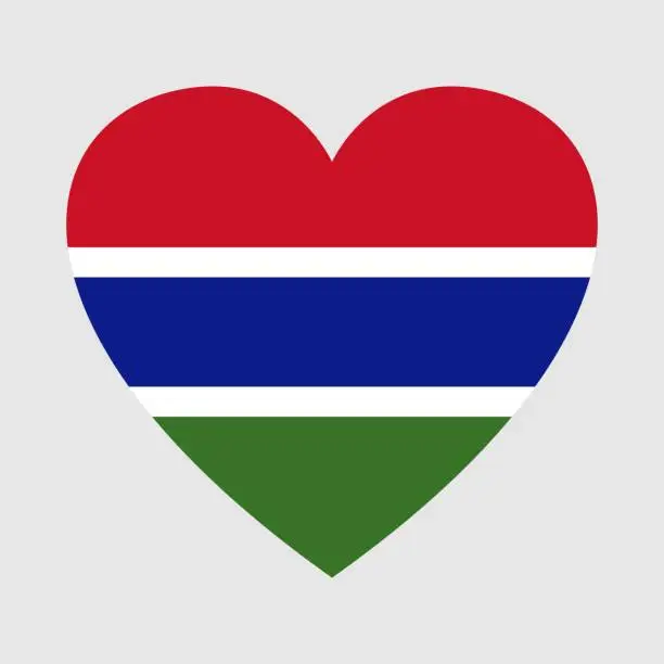 Vector illustration of National flag of Gambia. Heart shape