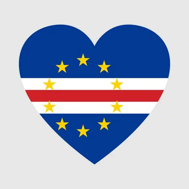 Vector illustration of National flag of Cabo Verde. Heart shape