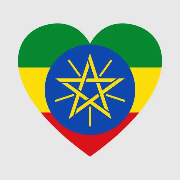 Vector illustration of National flag of Ethiopia. Heart shape