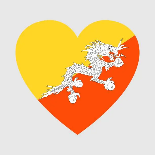 Vector illustration of National flag of Bhutan. Heart shape