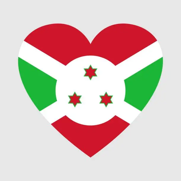 Vector illustration of National flag of Burundi. Heart shape