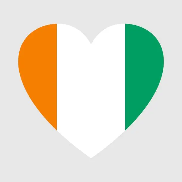 Vector illustration of National flag of Cote d'Ivoire. Heart shape