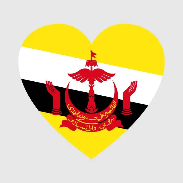 Vector illustration of National flag of Brunei. Heart shape