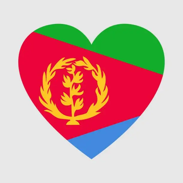 Vector illustration of National flag of Eritrea. Heart shape