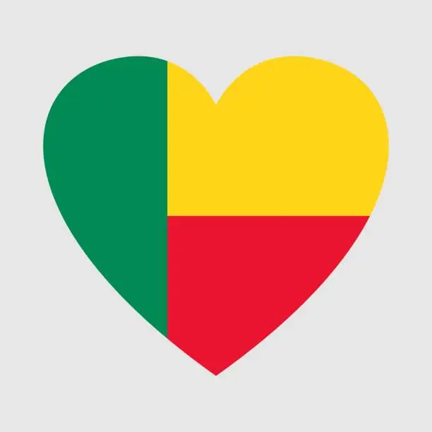 Vector illustration of National flag of Benin. Heart shape