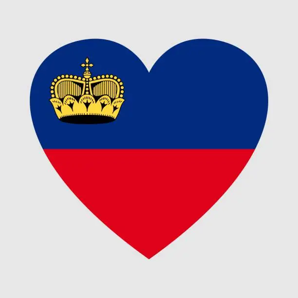 Vector illustration of National flag of Liechtenstein. Heart shape