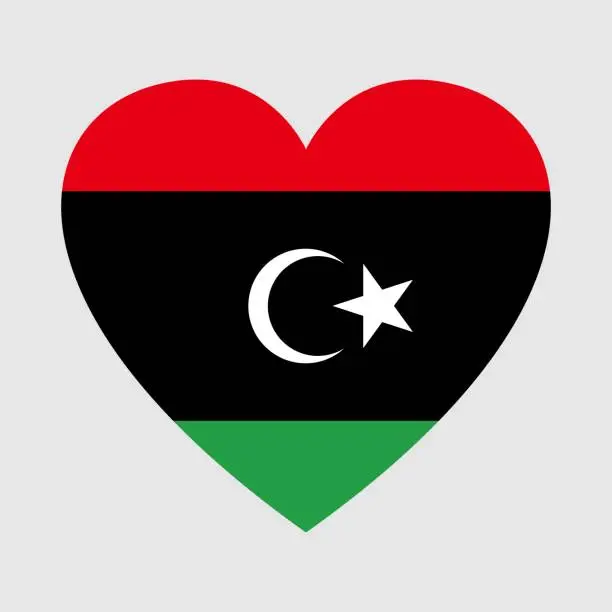 Vector illustration of National flag of Libya. Heart shape