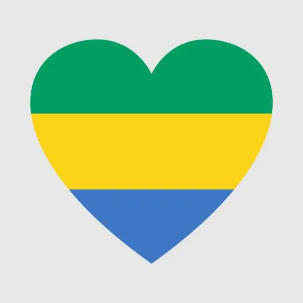 Vector illustration of National flag of Gabon. Heart shape