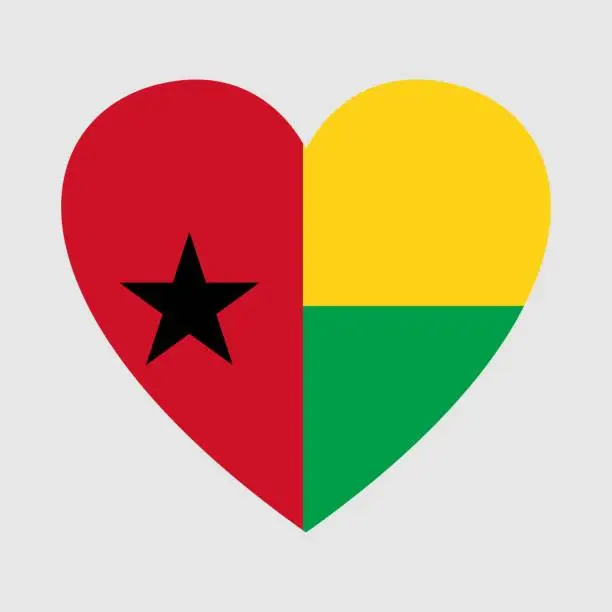 Vector illustration of National flag of Guinea-Bissau. Heart shape