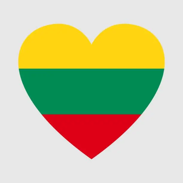 Vector illustration of National flag of Lithuania. Heart shape