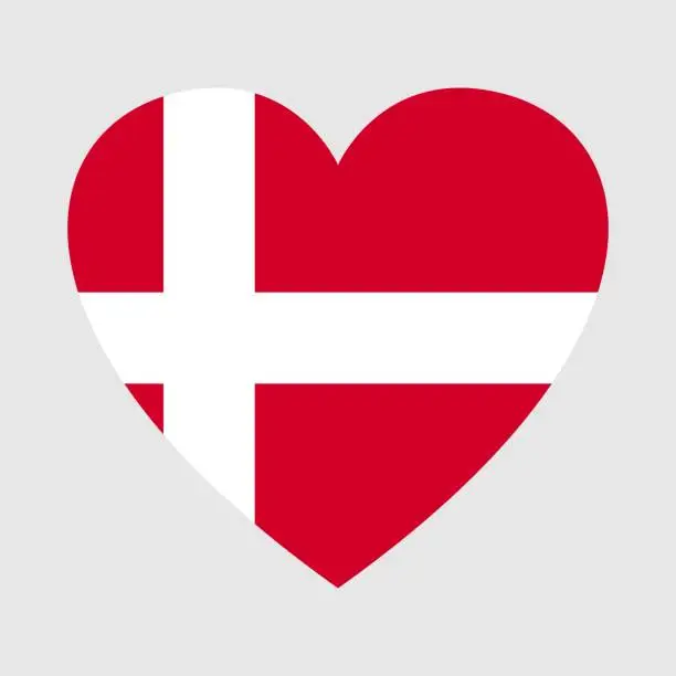 Vector illustration of National flag of Denmark. Heart shape