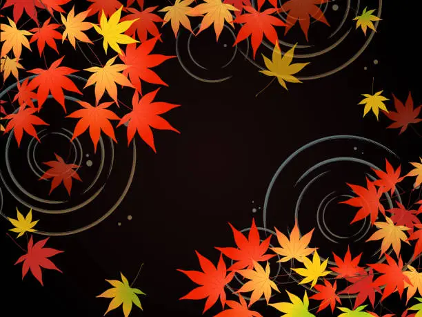 Vector illustration of Autumn leaves and ripple background