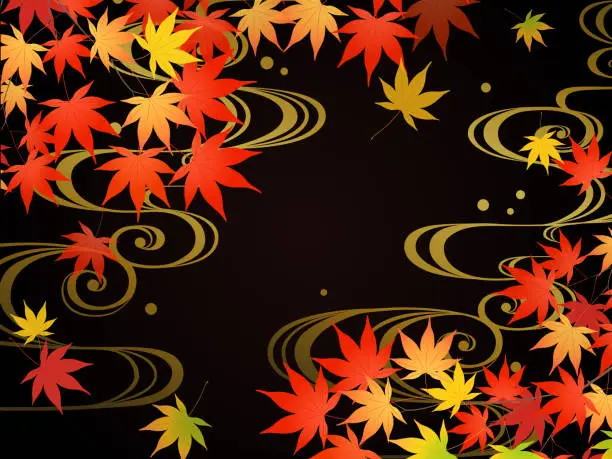 Vector illustration of Background of autumn leaves and running water ripples black