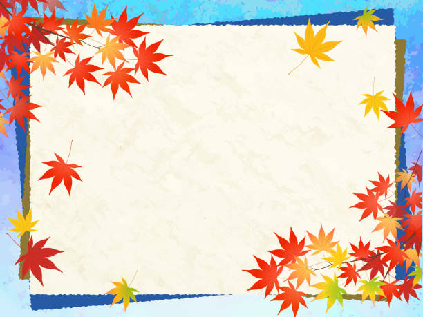 ilustrações de stock, clip art, desenhos animados e ícones de autumn leaves and japanese paper background frame - travel simplicity multi colored japanese culture