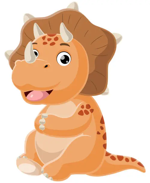 Vector illustration of Cute baby triceratops dinosaur cartoon sitting