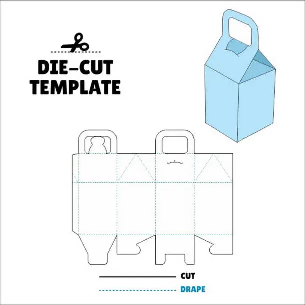 Vector illustration of Box With Flip Lid Packaging Die Cut Template Design. 3D Mock Up. - Template Caixa de embalagem die corte modelo design. Handle milk box