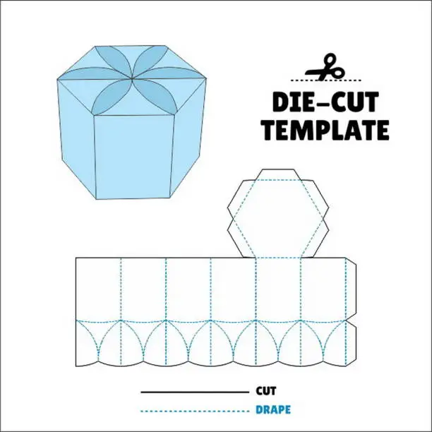 Vector illustration of Box With Flip Lid Packaging Die Cut Template Design. 3D Mock Up. - Template Caixa de embalagem die corte modelo design. Hexagonal box