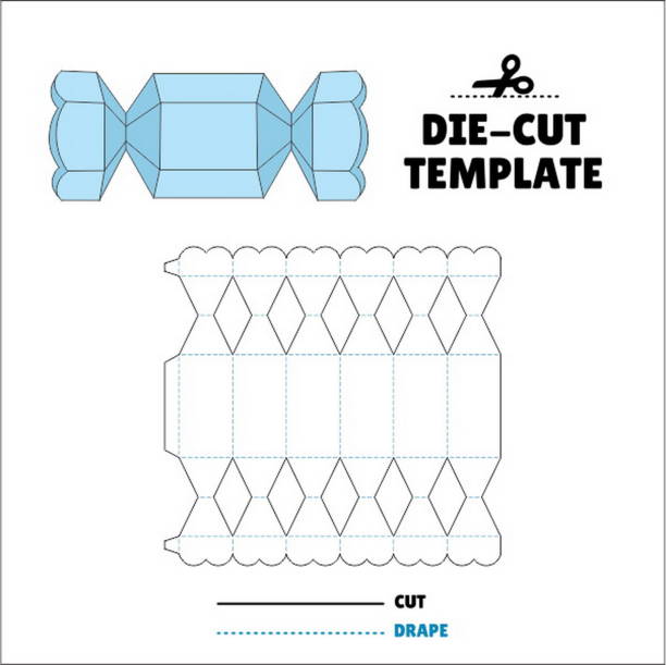 Box With Flip Lid Packaging Die Cut Template Design. 3D Mock Up. - Template Caixa de embalagem die corte modelo design. Scalloped Candy Box - Doce - Sweet Box With Flip Lid Packaging Die Cut Template Design. 3D Mock Up. - Template Caixa de embalagem die corte modelo design. Scalloped Candy Box - Doce - Sweet doce stock illustrations