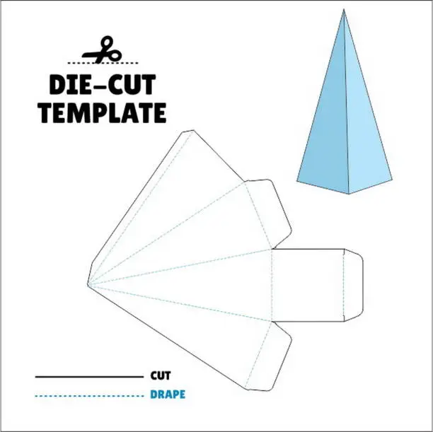 Vector illustration of Box With Flip Lid Packaging Die Cut Template Design. 3D Mock Up. - Template Caixa de embalagem die corte modelo design. Triangle - Piramide - Triangulo - Torre - Slim Pyramid Box