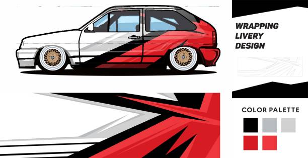ilustrações de stock, clip art, desenhos animados e ícones de car sticker wrap design vector - car isolated three dimensional shape white background
