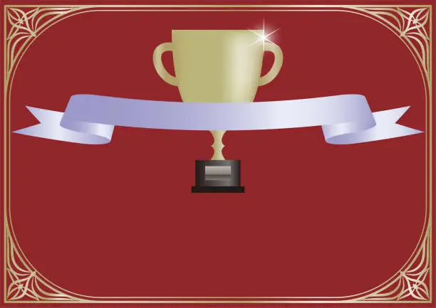 Vector illustration of Luxury red award certificate frame with trophy and ribbon.