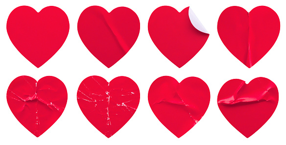 Red color heart shape sticker set isolated on white background