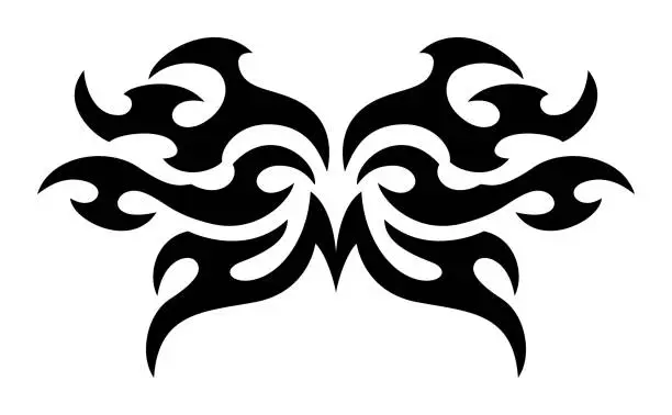 Vector illustration of Neo Tribal Tattoo Wings. Y2K Tattoo Butterfly. Vector Black Gothic Illustration in Cyber Sigilism 2000s Style