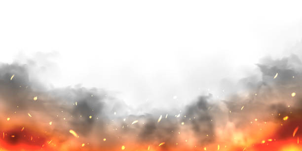black realistic smoke, dust clouds isolated on white background. dirty polluted smog or fog. air pollution, mist effect. smoke from fire or explosion. vector illustration - feuer stock-grafiken, -clipart, -cartoons und -symbole