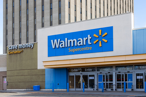 Ottawa, Canada - November 11, 2023: Walmart Supercentre retail store entrance