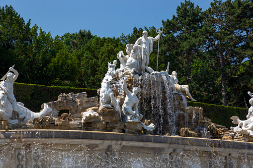 Vienna, Austria - June 18, 2023: Neptune Fountain in the Schoenbrunn Palace Park