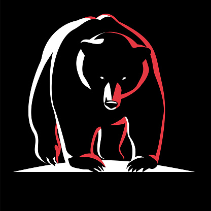 Bear vector illustration, emblem design on dark background.