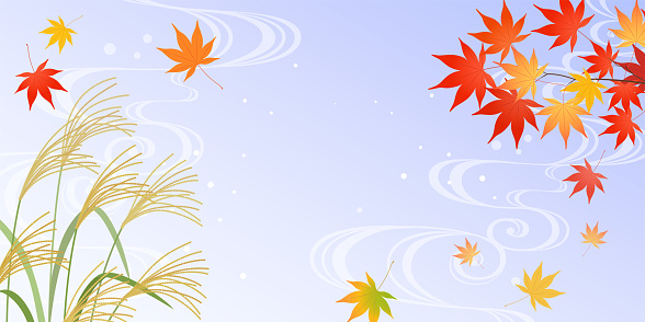 Japanese pampas grass, autumn leaves and water ripples_background (2:1)