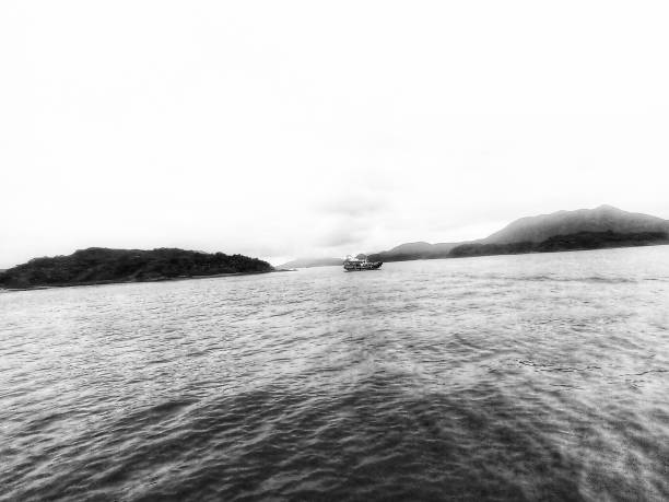 Scenic peace of life by the sea and mountains on boat