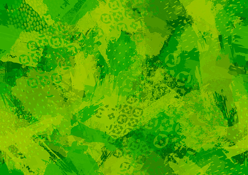 Bright green grunge paint marks and textured brush stoke patterns vector banner illustrations