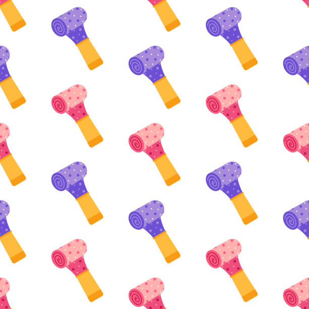 istock Party whistle seamless vector pattern. A loud toy for blowing and making noise for a birthday, carnival, event. Colorful accessory with stars ornament. Funny surprise for kids. Flat cartoon background 1973974808