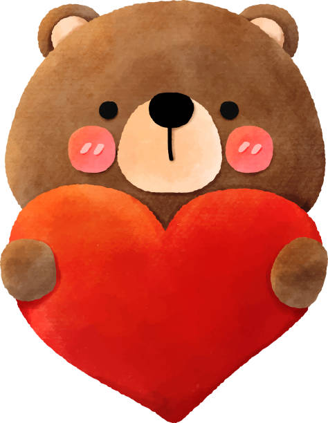 istock cute teddy bear cuddling a big red heart in watercolor design 1974001062