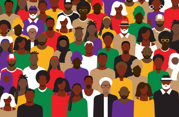 Große Menge von Schwarzen oder Afroamerikanern Frontansicht in leuchtenden Farben – Vektorgrafik