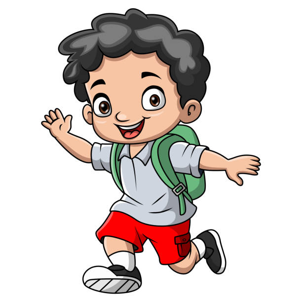 ilustrações de stock, clip art, desenhos animados e ícones de cute little school boy cartoon - little boys preschooler back to school backpack